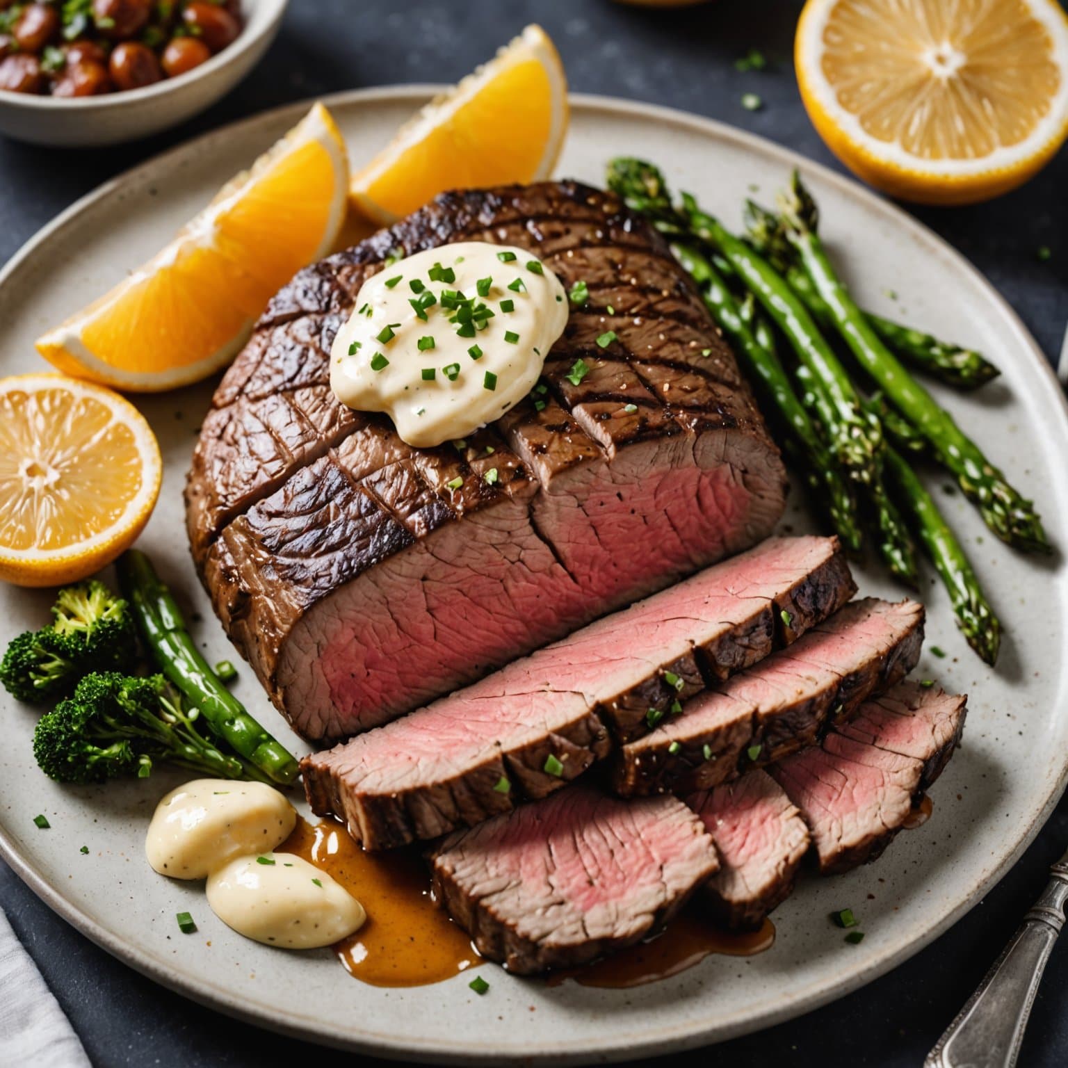 London Broil med soyasitrusmajones