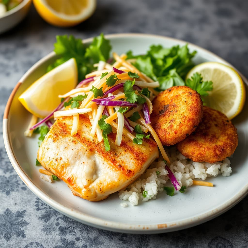 Mahi-Mahi med sitrongresssalat og risfritters