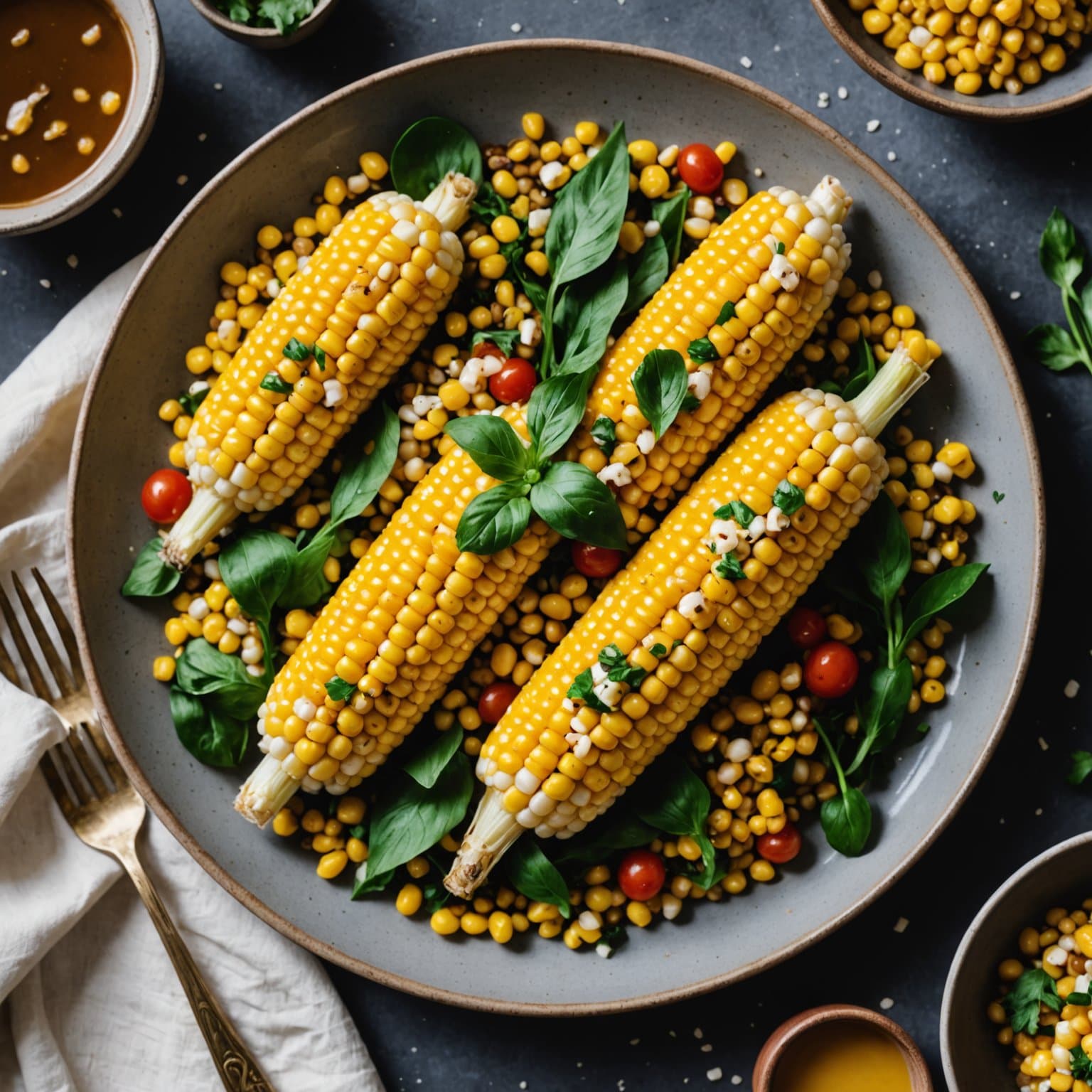 Mais og fregola med grillet halloumiost