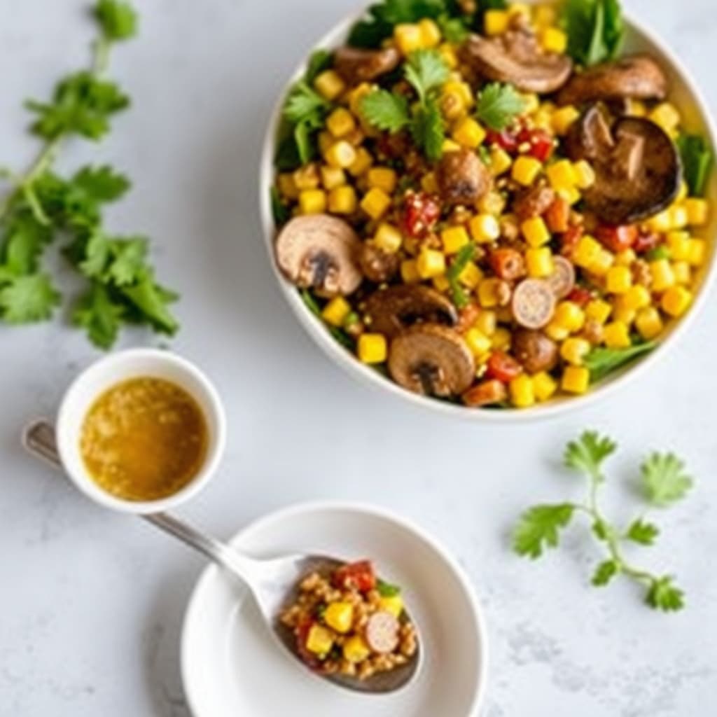 Mais- og soppsalat med sesamvinaigrette