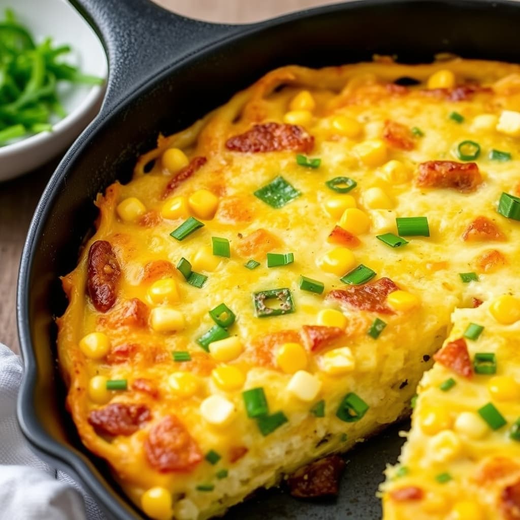 Mais, vårløk og potetfrittata