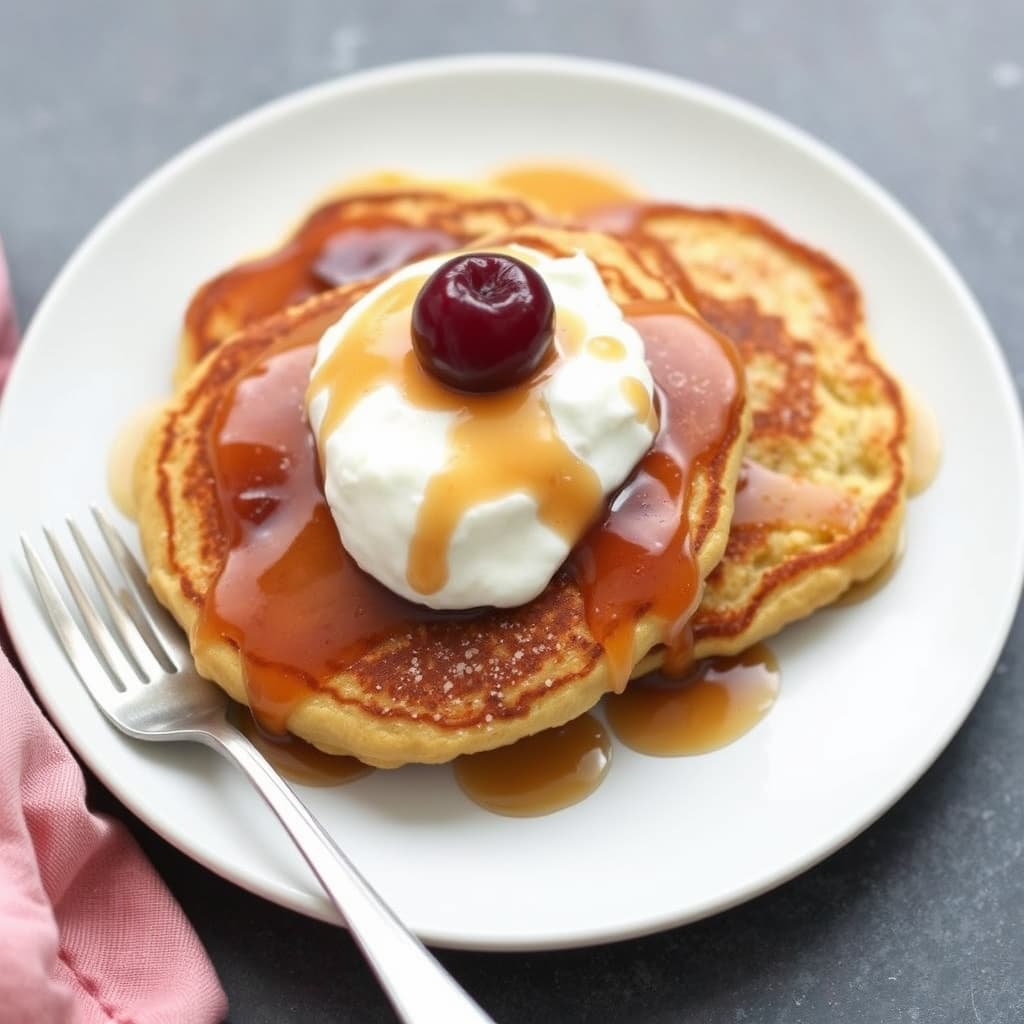 Maisgryn og kirsebærpannekaker med eplekanel-sirup