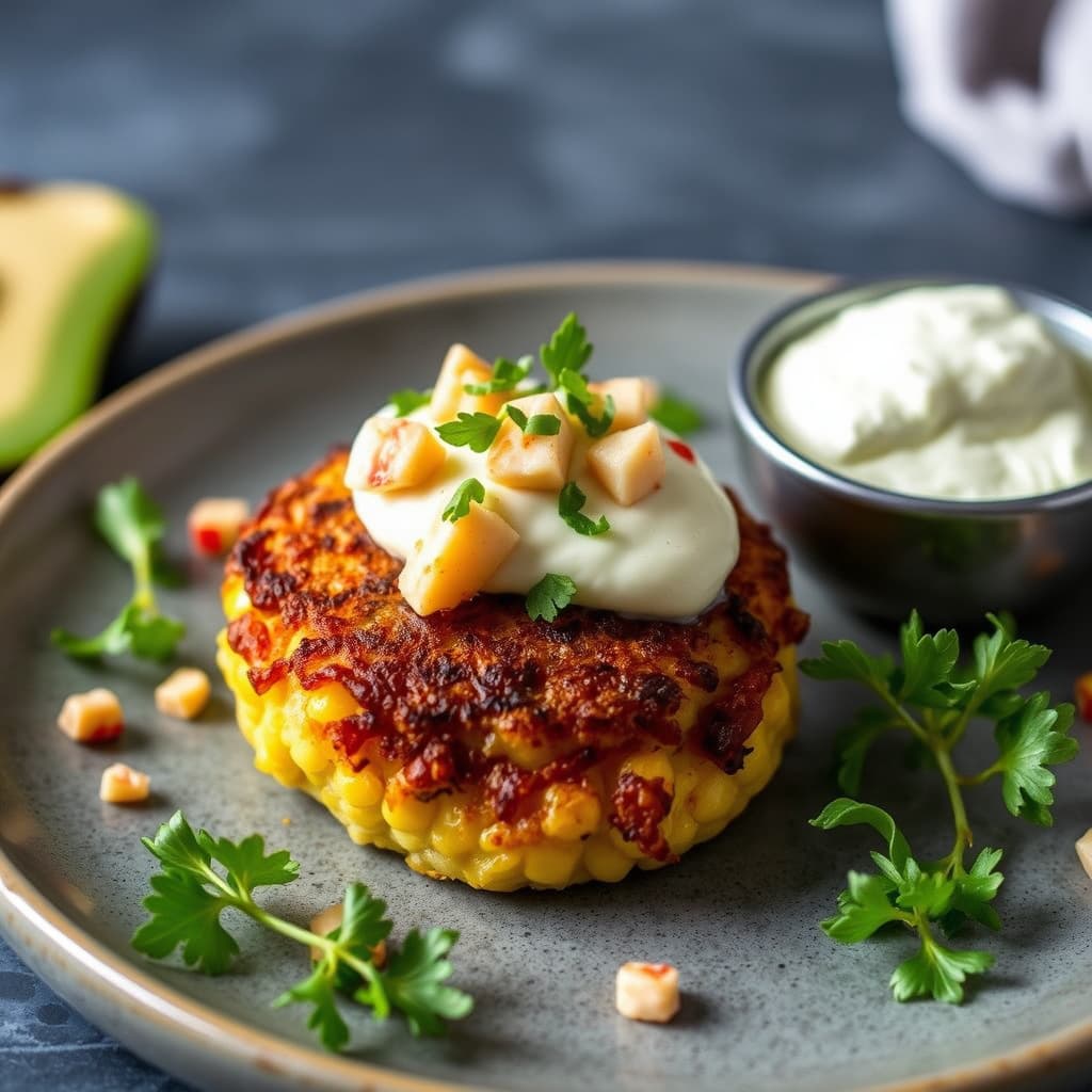 Maiskaker med krabbe og røykfylt avokadoyogurt