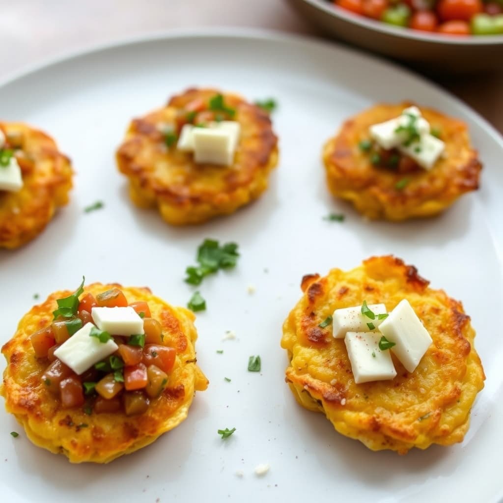 Maiskaker med urtesalsa og fersk ost: Småkaker med chimichurri og queso fresco