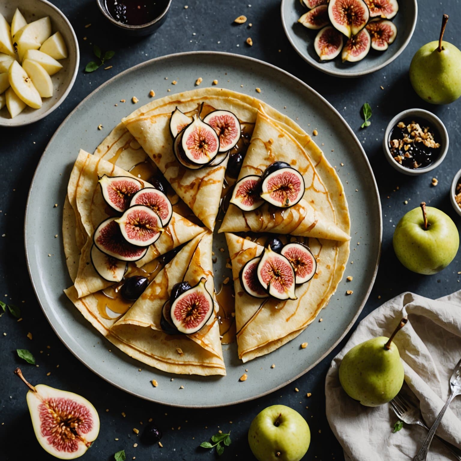 Maispannekaker med fiken og pærer