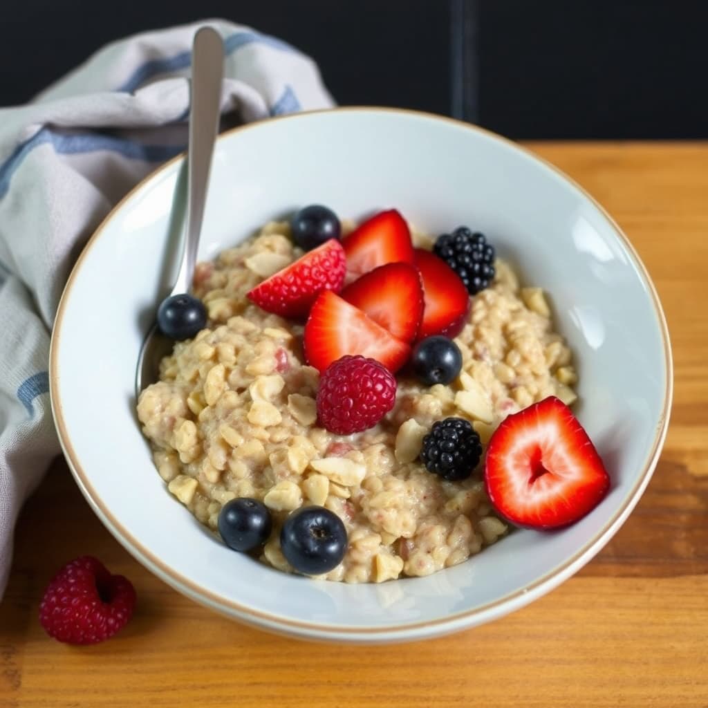 Mandel- og bygggrøt med frukt