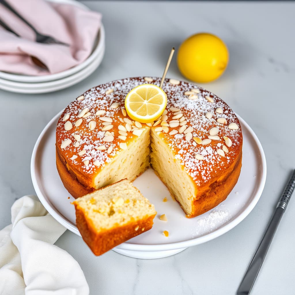 Mandel- og honningkake uten mel med kandiserte sitronbåter