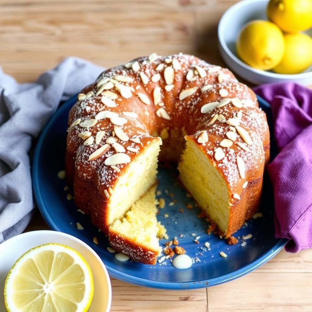 Mandelpuddingkake med sitron