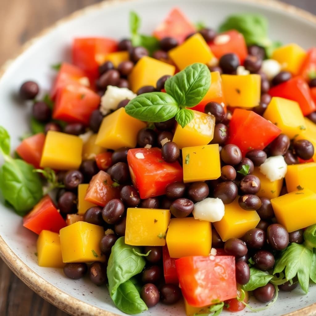 Mango-, svartbønne- og tomatsalat