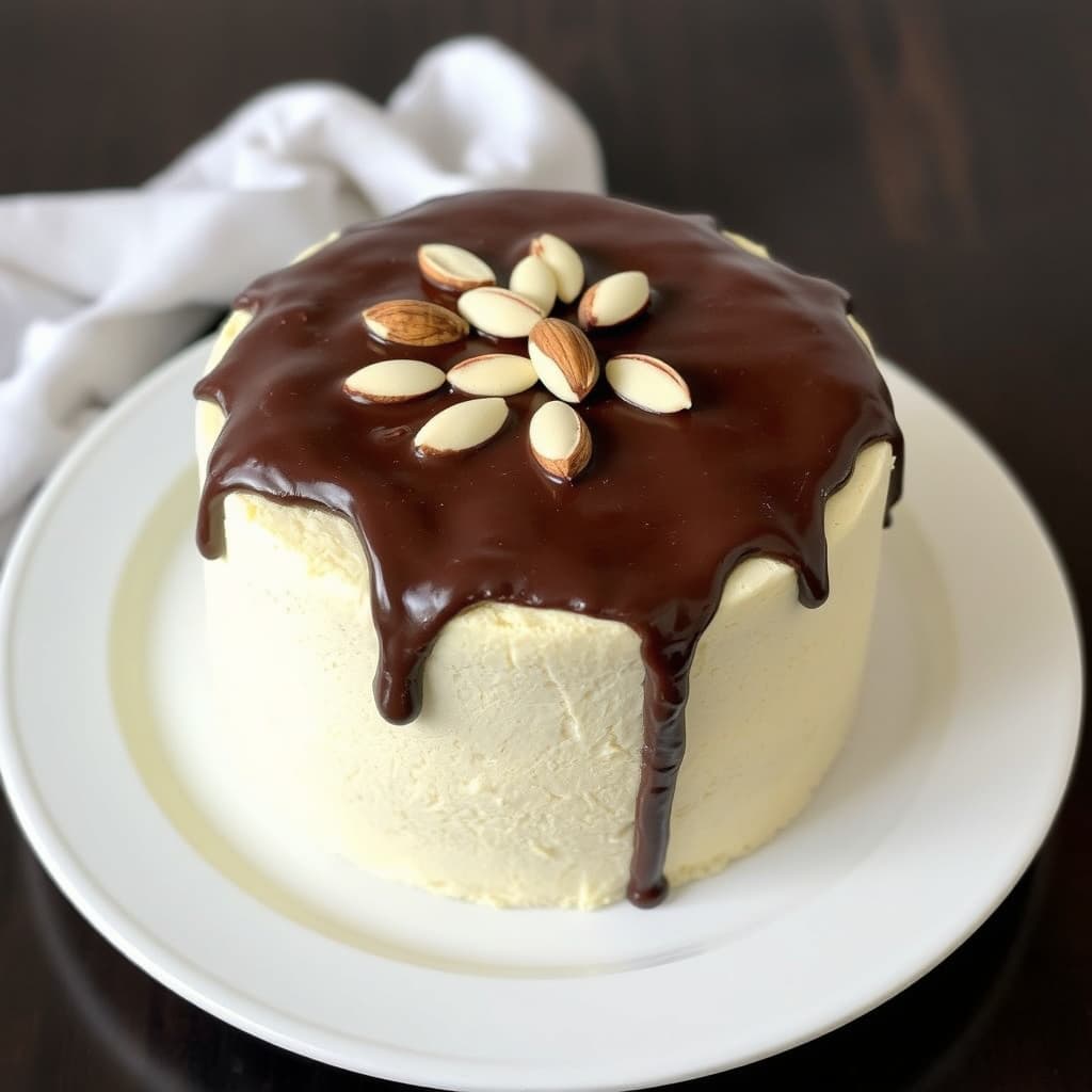 Marcipankake med sjokoladganache og skivede mandler