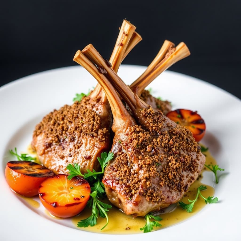 Marokkansk-krustede lammeribber med grillede aprikoser