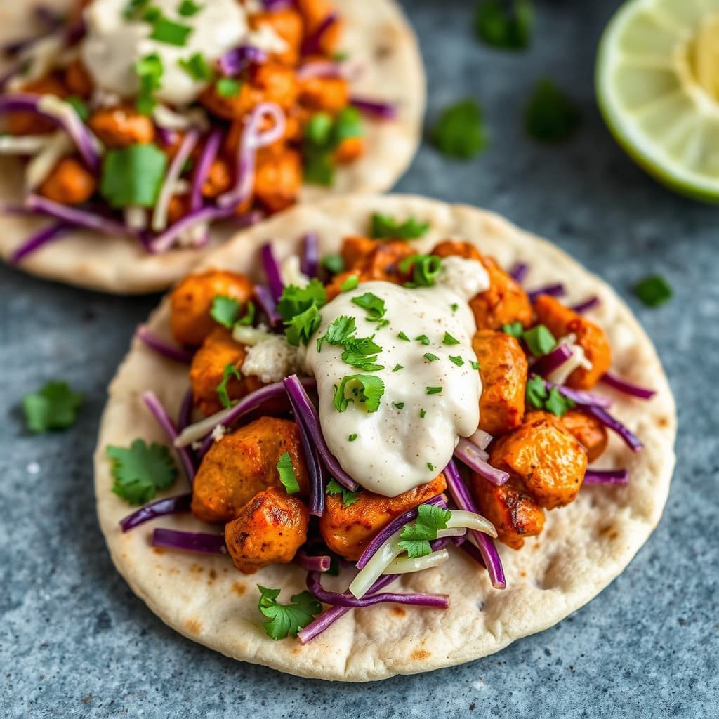 Marokkansk kylling med revet kål og tahinisaus i pita
