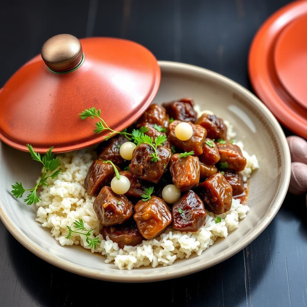 Marokkansk lammetagine med dadler og perleløk