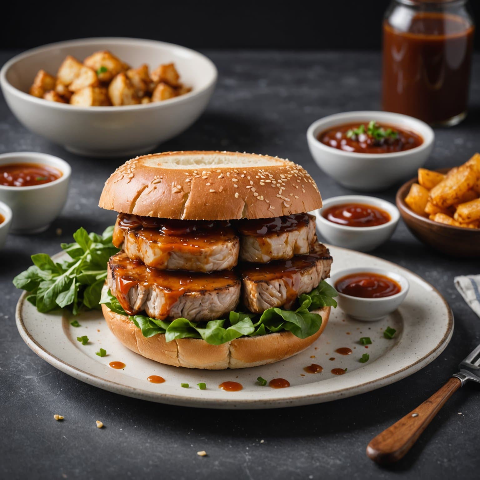 Marsala svinekotelett-sandwich med varm og søt dippesaus