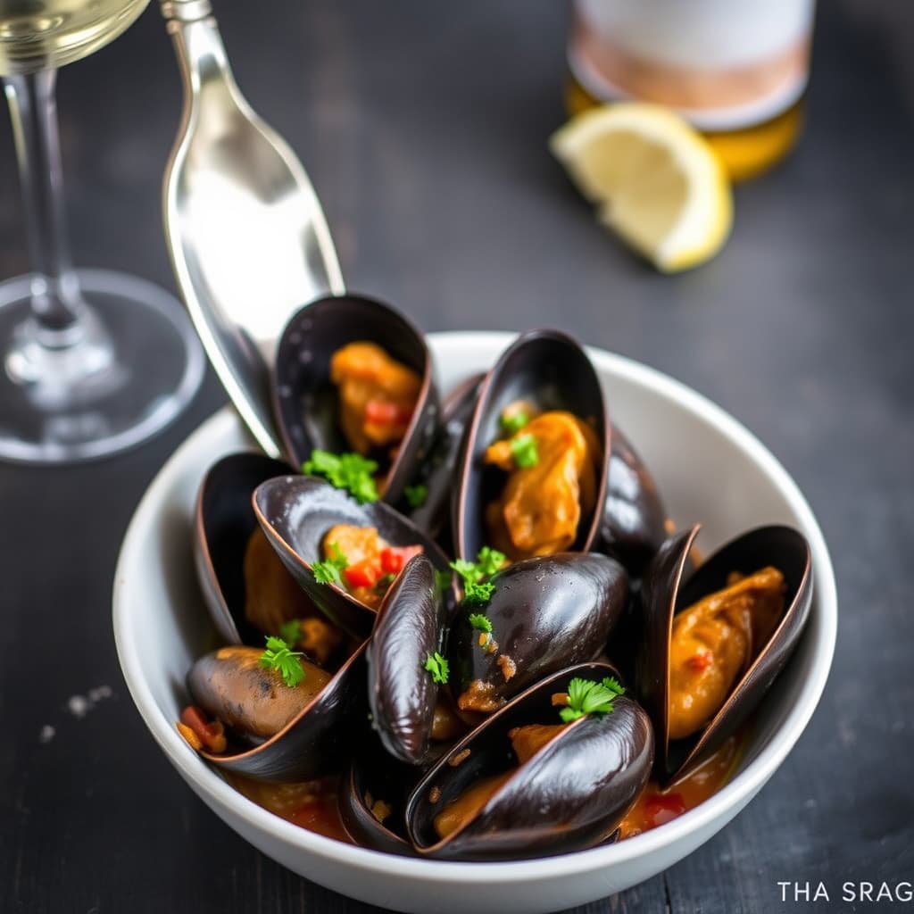 Mediterrane blåskjell med vin