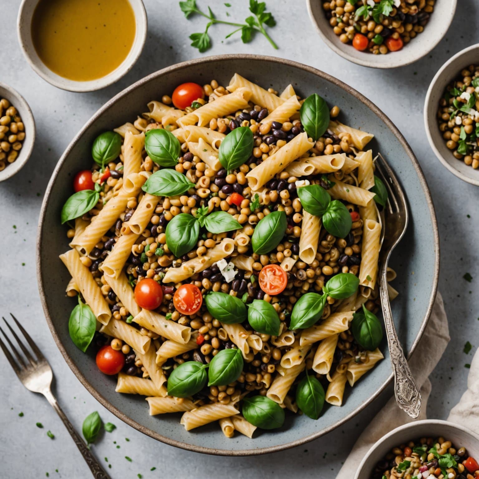 Mediterransk pasta- og linsesalat