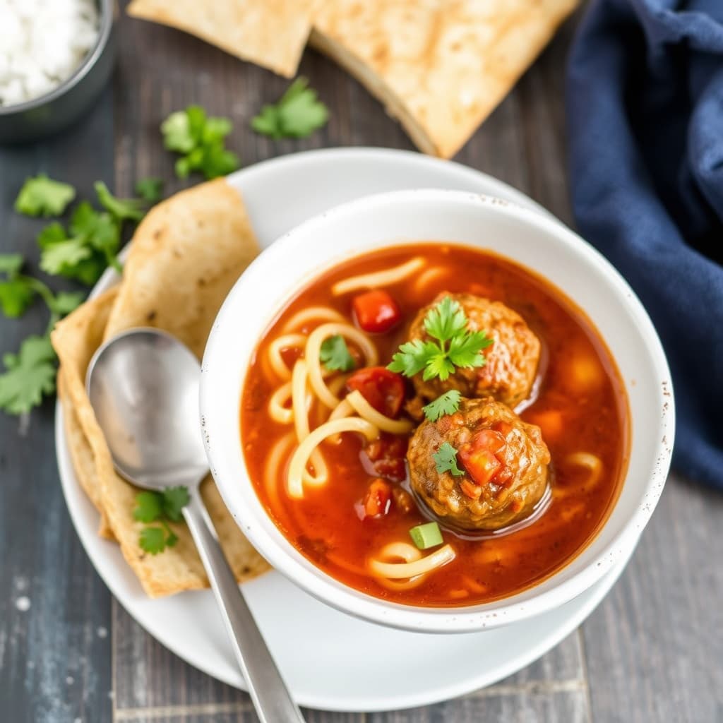 Meksikansk tortilla- og kjøttbollsuppe