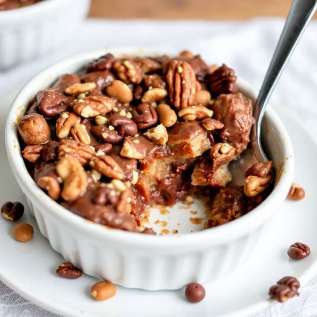 Melkechokolade- og nøttebrødpudding