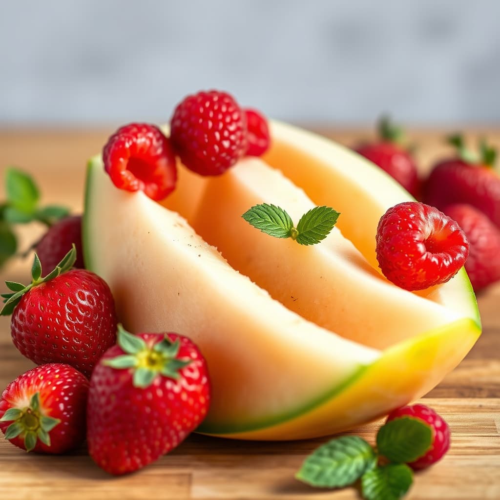 Melon med jordbær og bringebær
