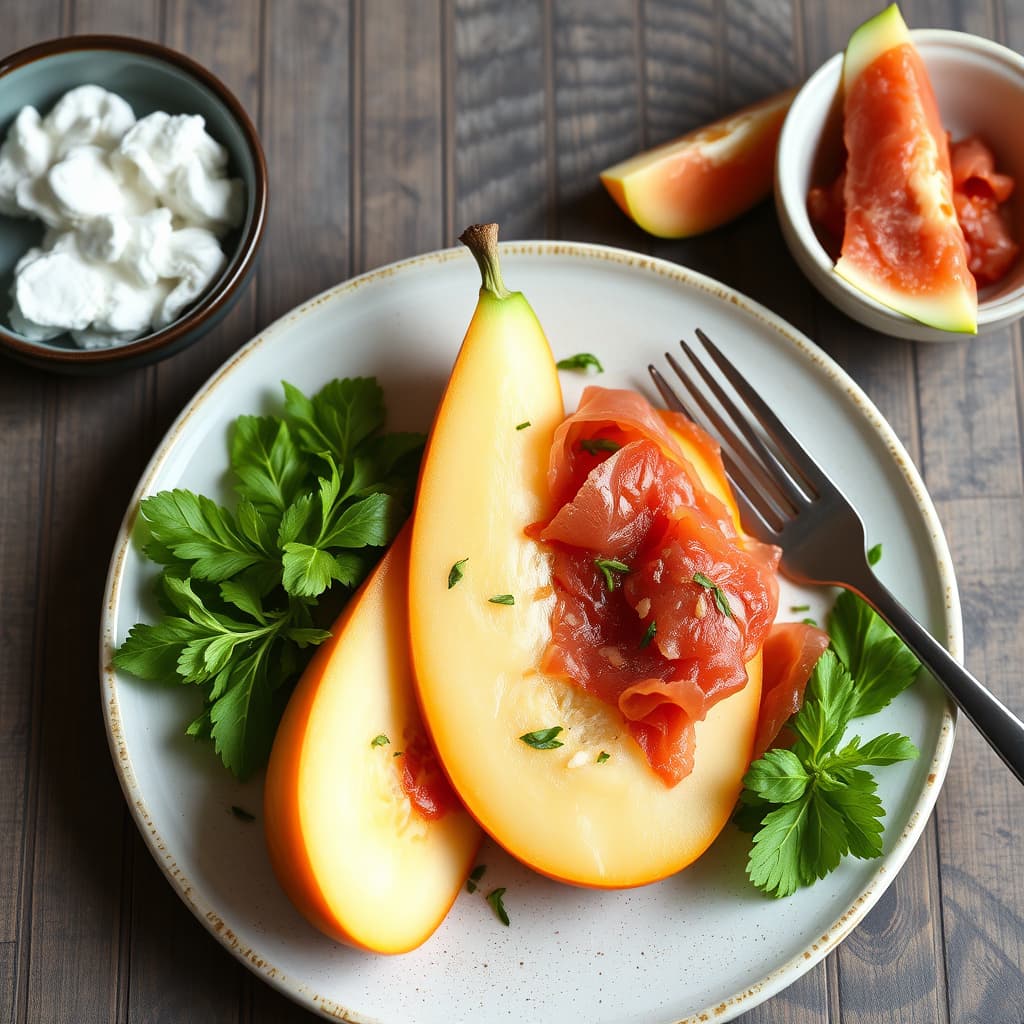 Melon og prosciutto rett opp