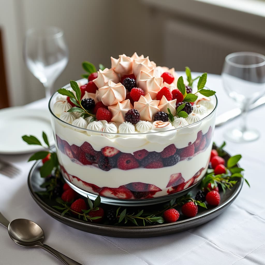 Meringue-trifle – dekorativ borddekorasjon som midtpunkt