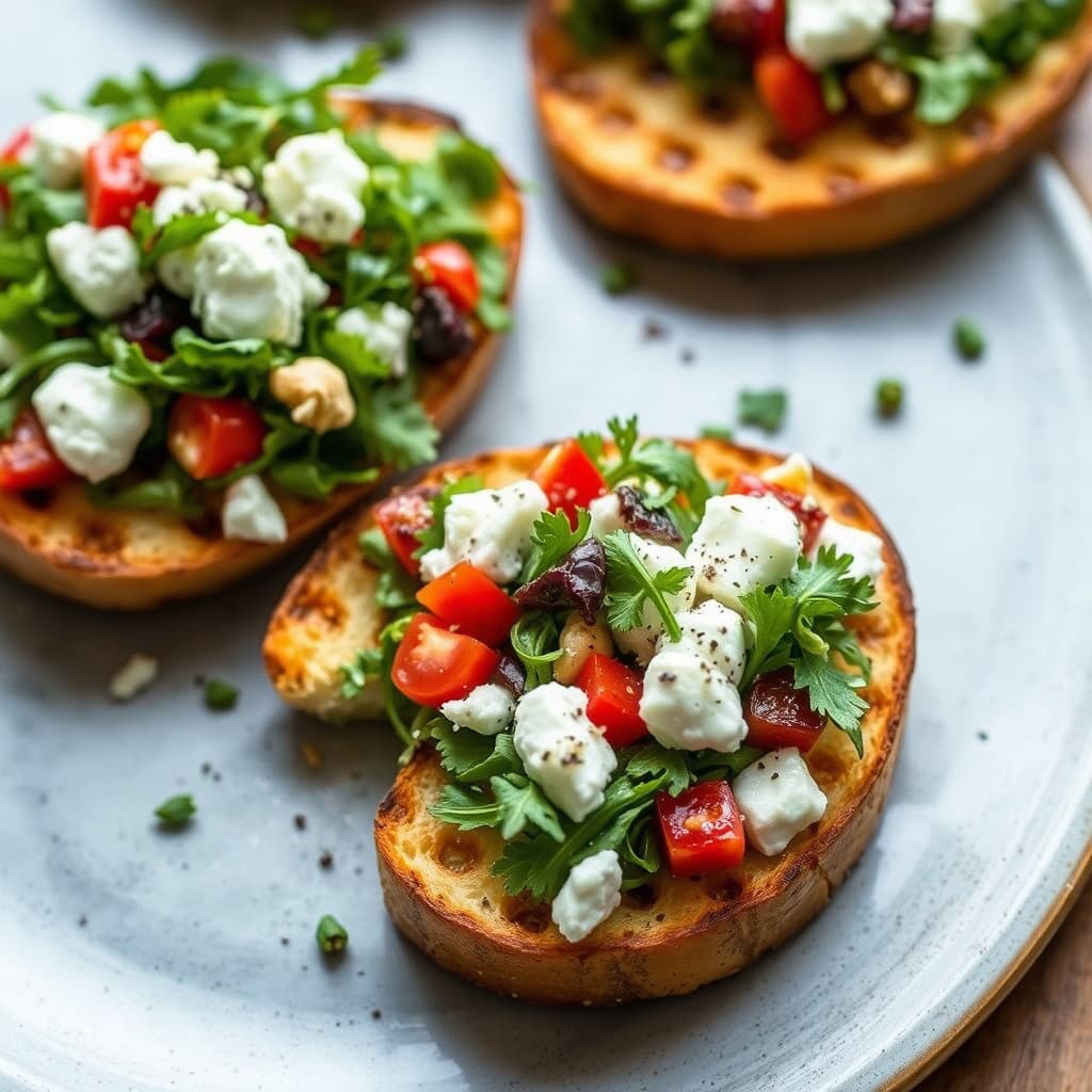 Mesclun og Ricotta Salata på grillede hvitløksrundstykker