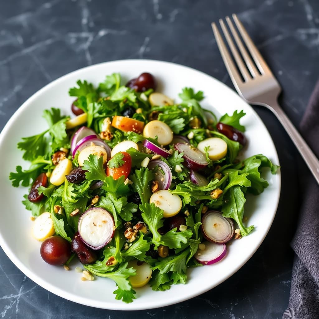Mesclun-salat med sjalottløkvinaigrette
