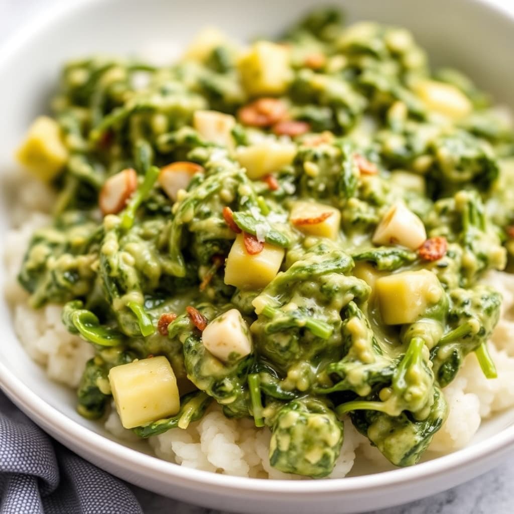 Mikrobølgeovnsbakt kremet spinat