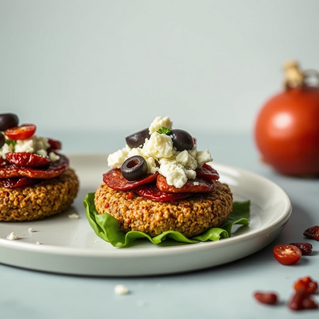 Milletburgere med oliven, soltørkede tomater og pecorino