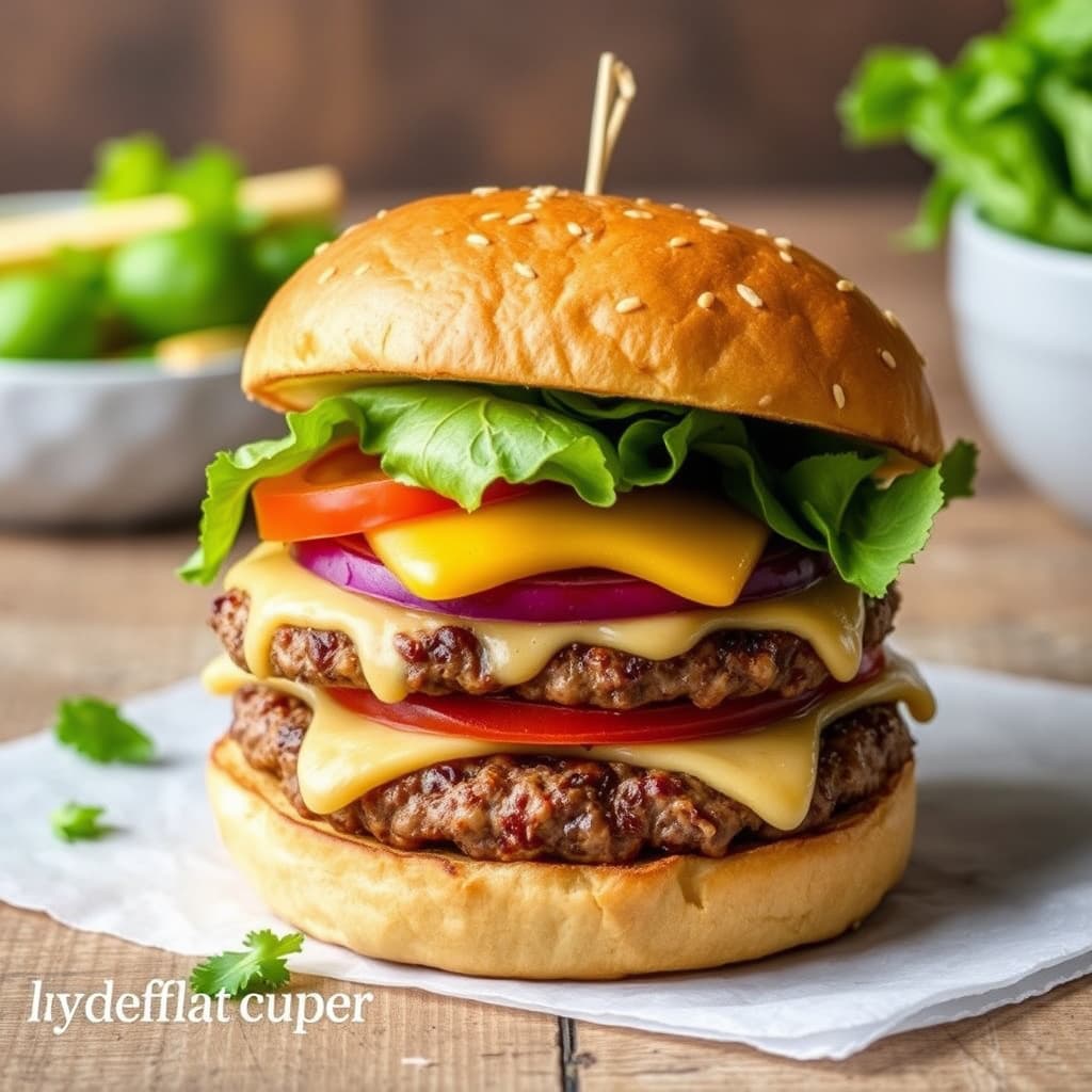 Min store, fettete burger inspirert av gresk kultur