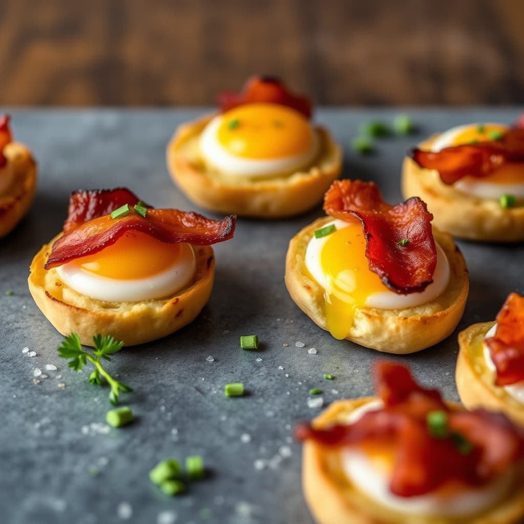 Mini bacon- og eggekrostini