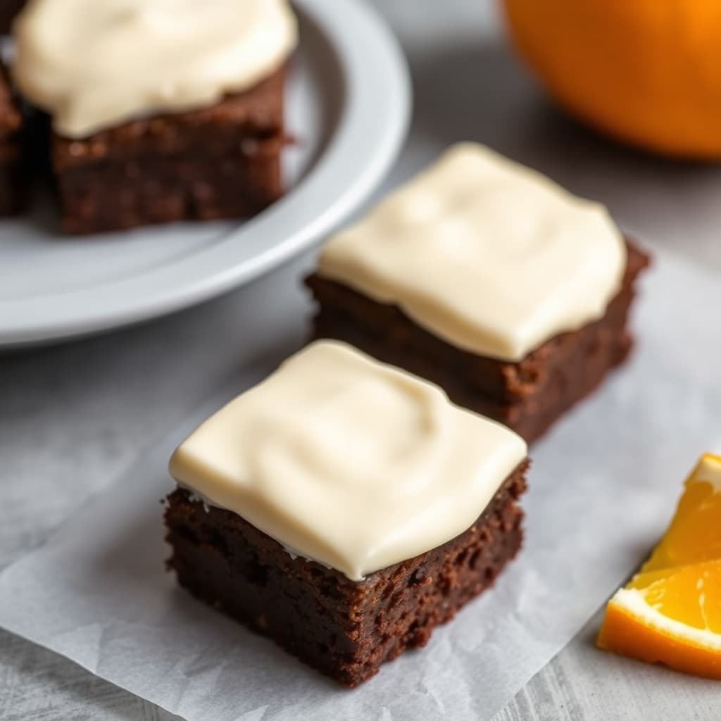 Mini Brownie-biter med appelsinkremostglasur