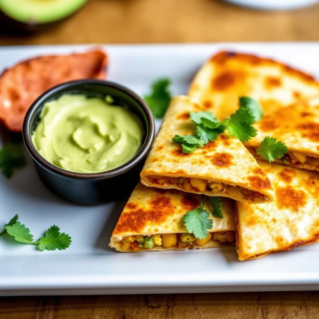 Mini gresskar-maisquesadillas med brasiliansk avokadobutter