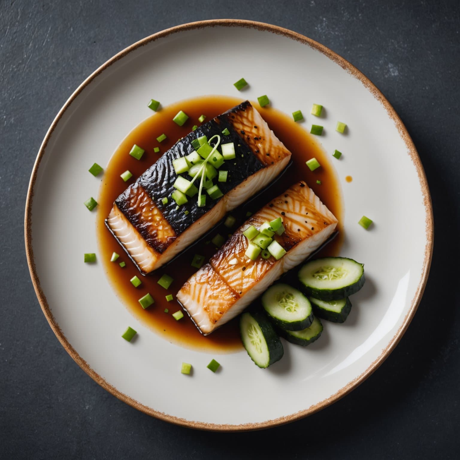 Miso-innsaltet svart torsk med kalde agurker