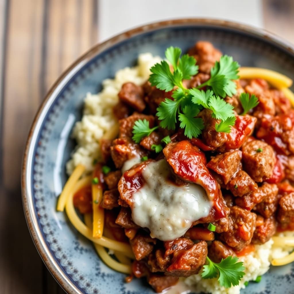 Montreal-røkt kjøtt-hash med chilisaus