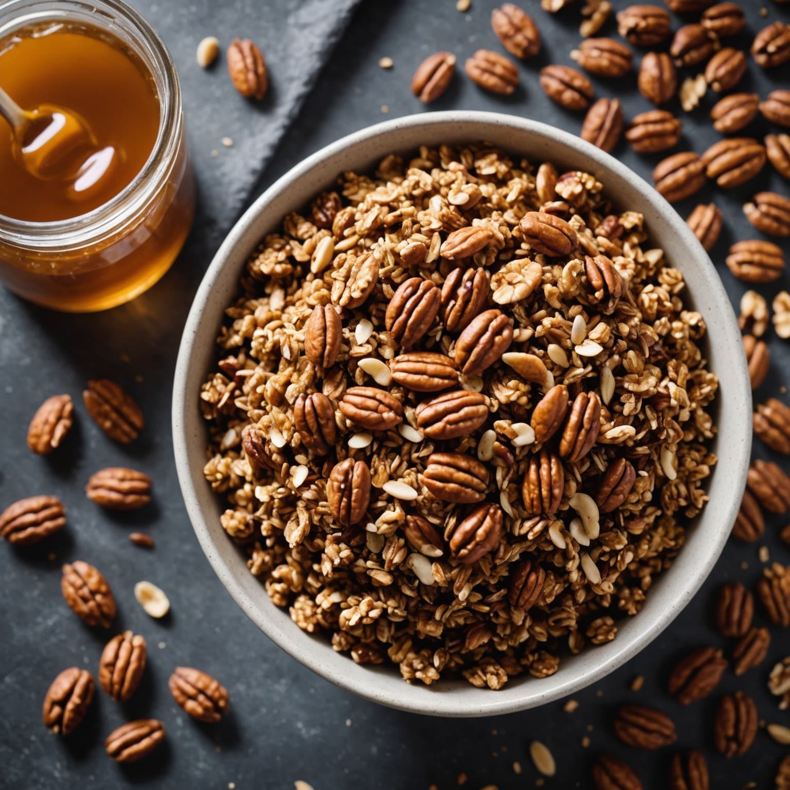 Mørk honning- og pekannøttgranola