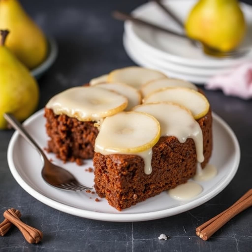 Mørk ingefærbrød- og pærekake