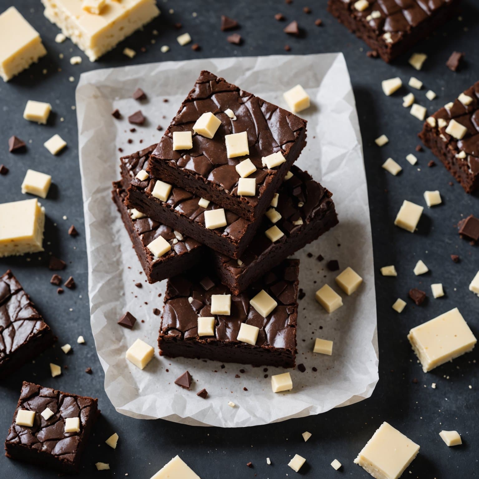 Mørk sjokoladebrownie med hvit sjokoladebiter