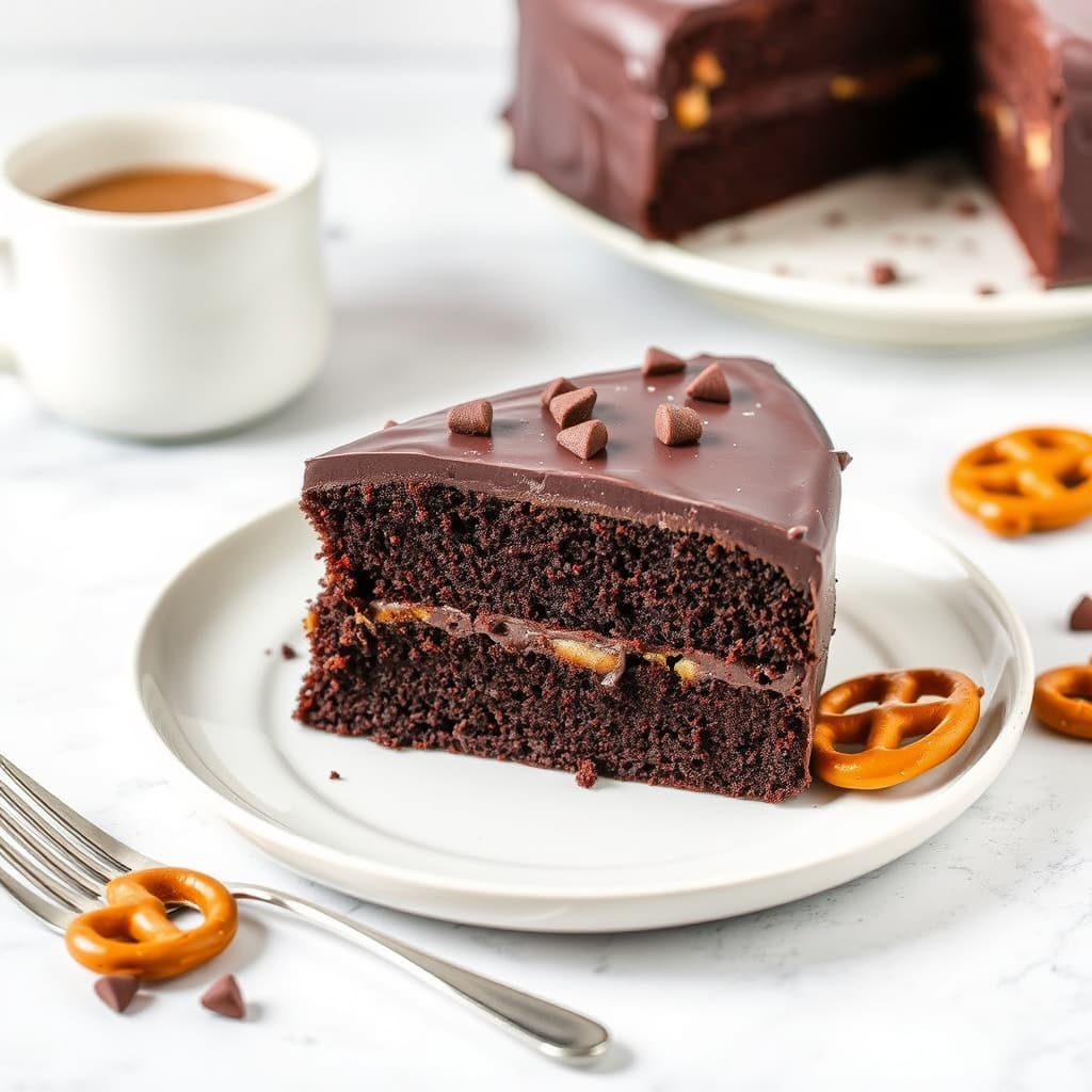 Mørk sjokoladekake med pretzels