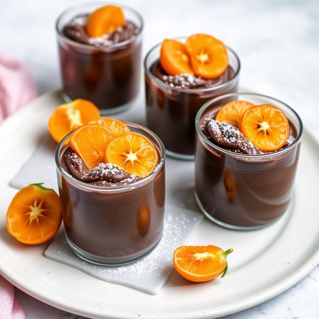 Mørk sjokolademousse med sukkerkumarquats