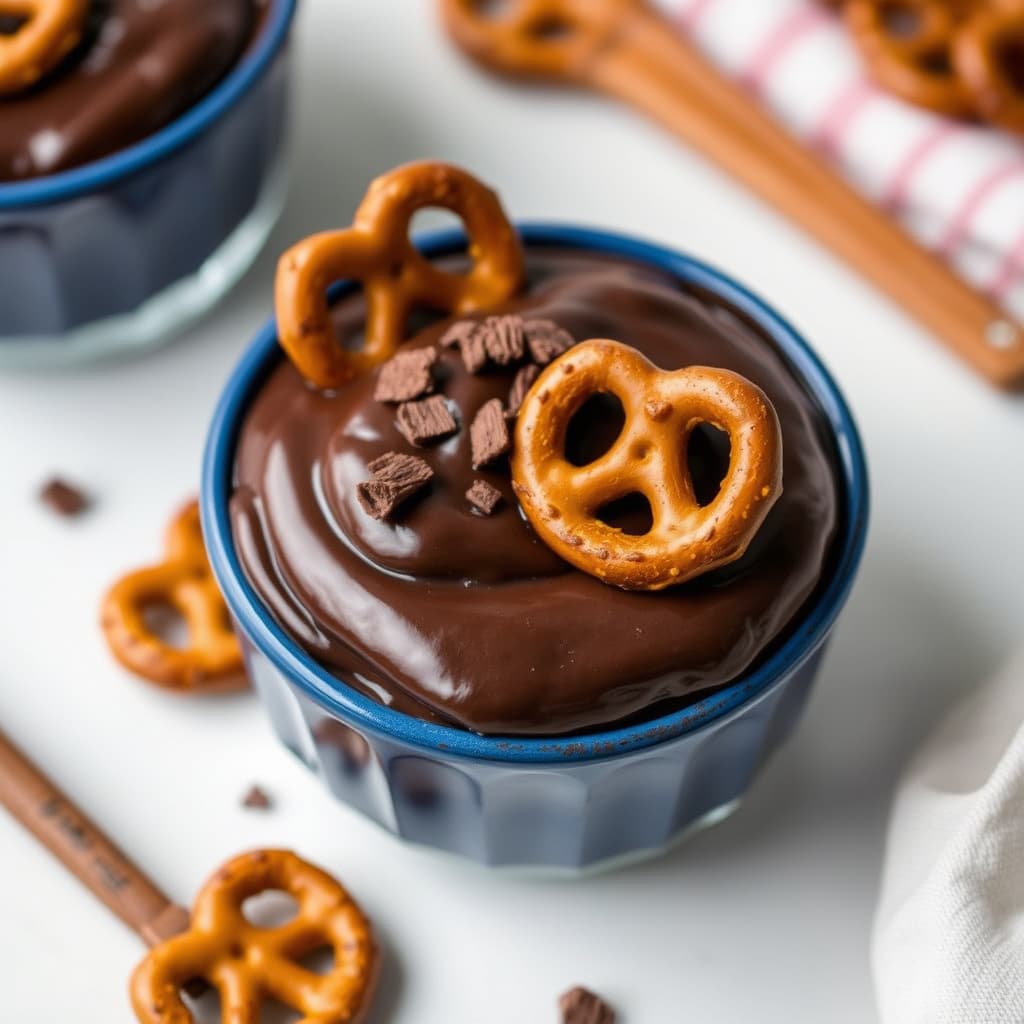 Mørk sjokoladepudding med pretzels