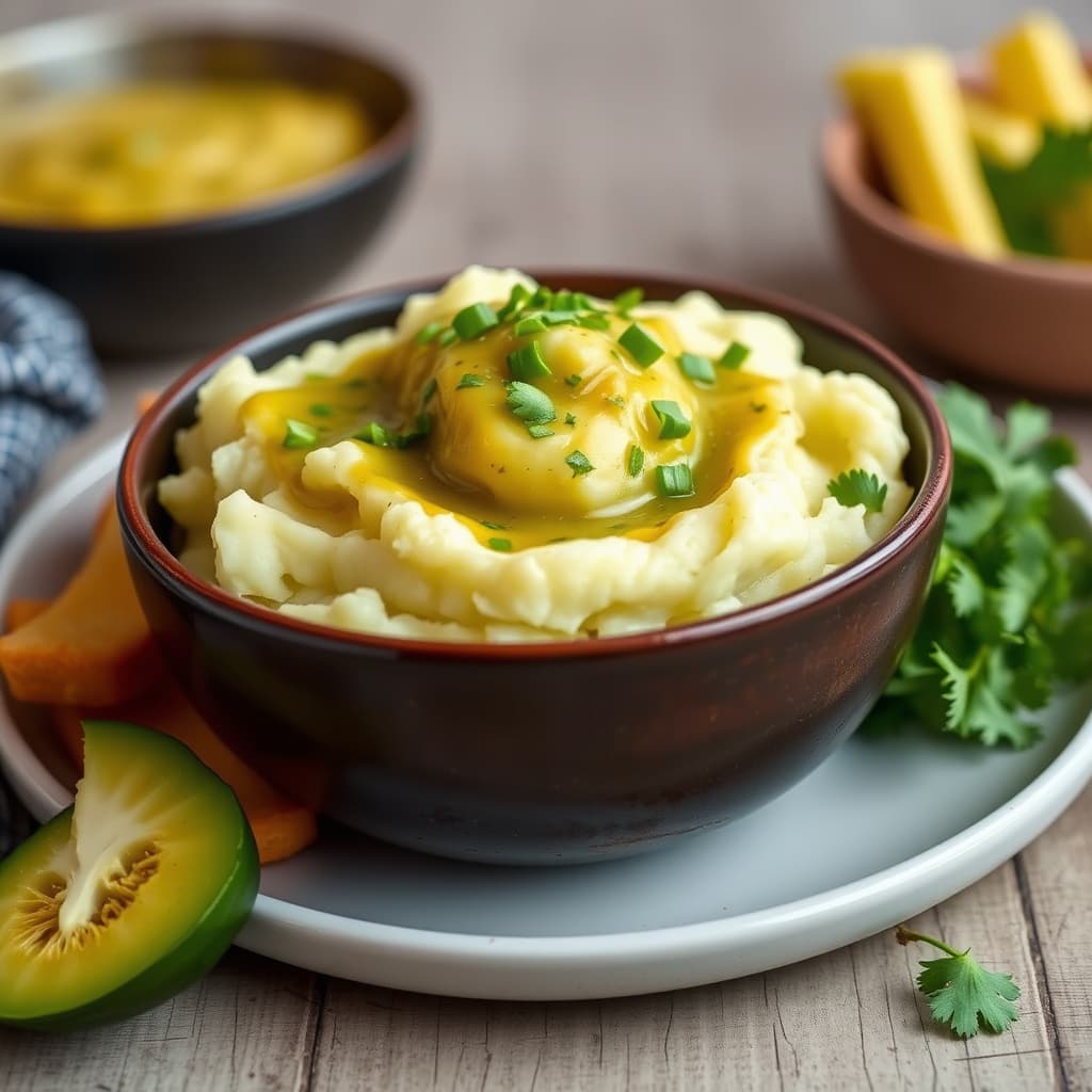 Mosede poteter med grønn chili-queso-saus