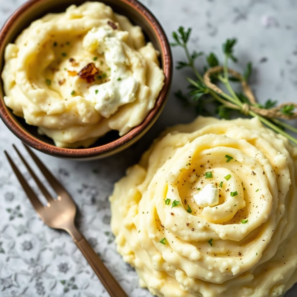 Mosede poteter med ovnsbakt hvitløk og mascarponeost