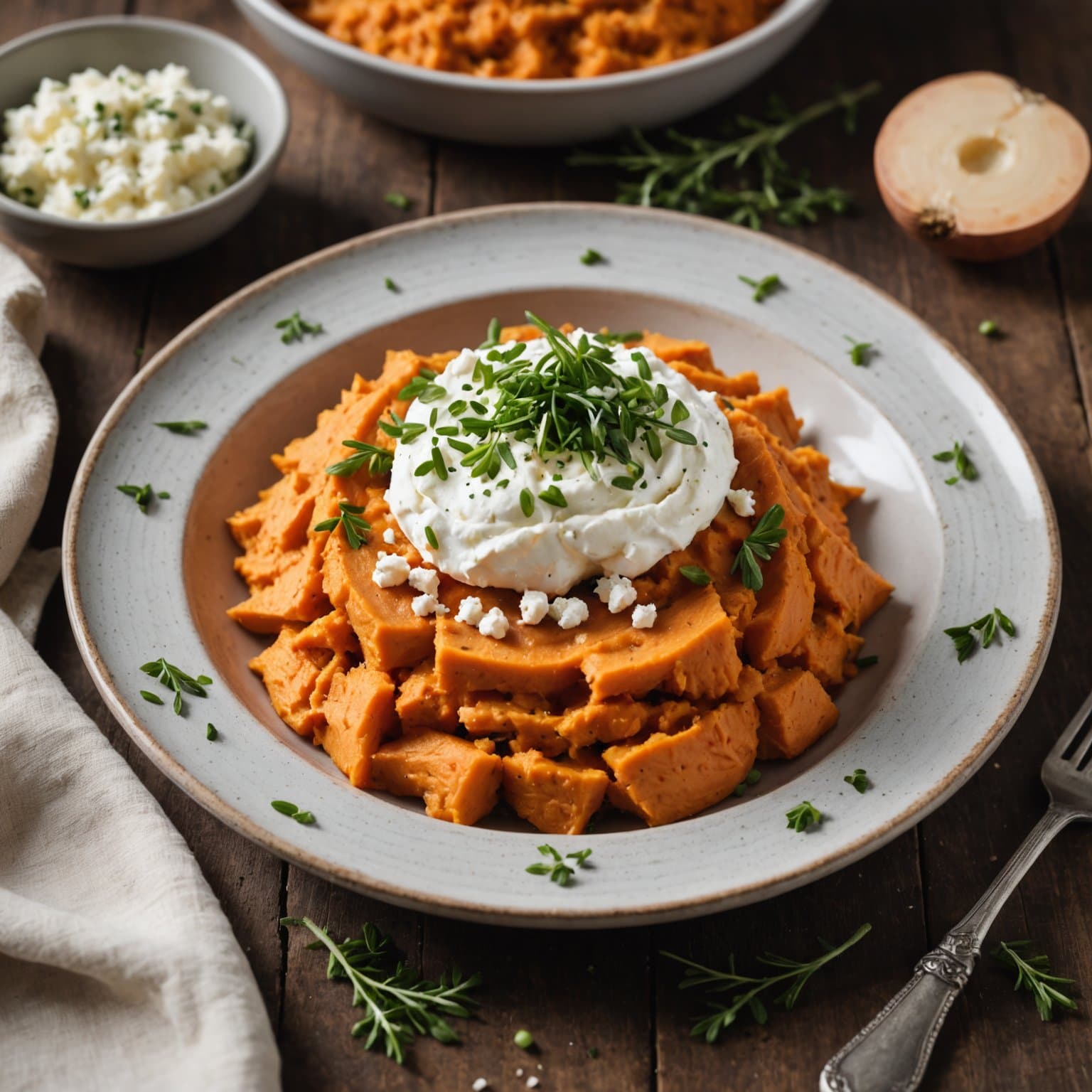 Mosede søtpoteter med geitost