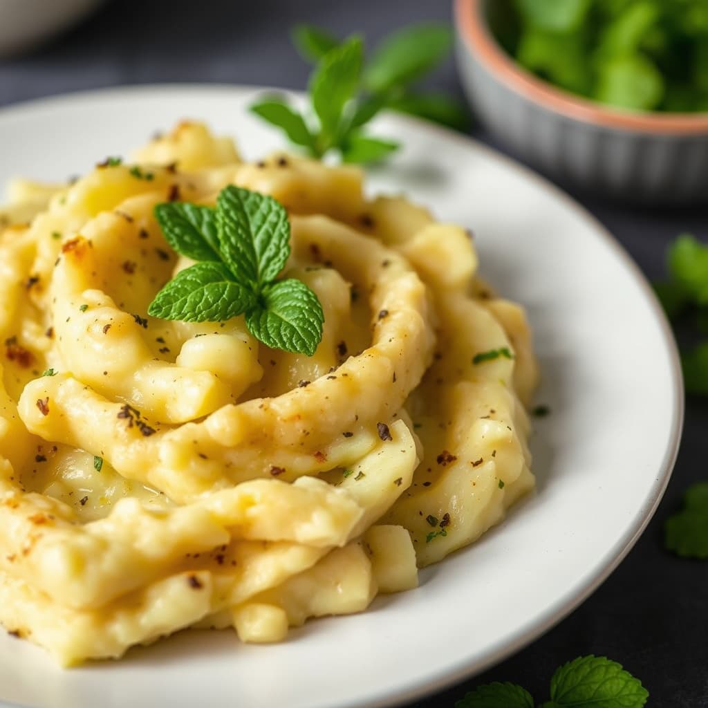 Mostede nye poteter med fersk mynte