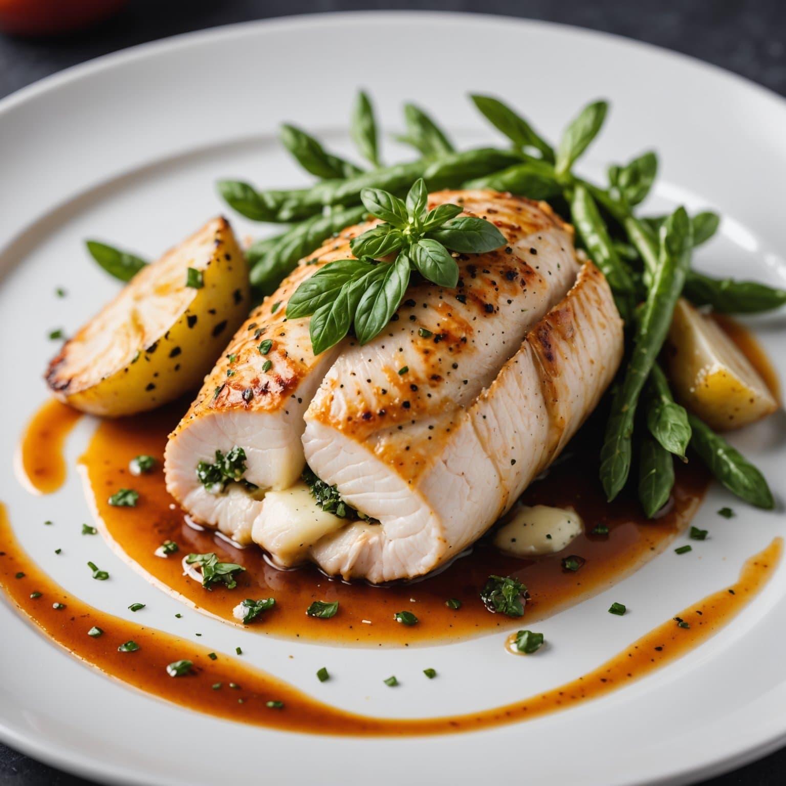 Mozzarella- og urtestuffet kyllingbryst sous-vide-stil