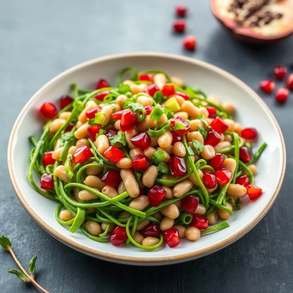 Mungbønnesalat med vårløk og granateple