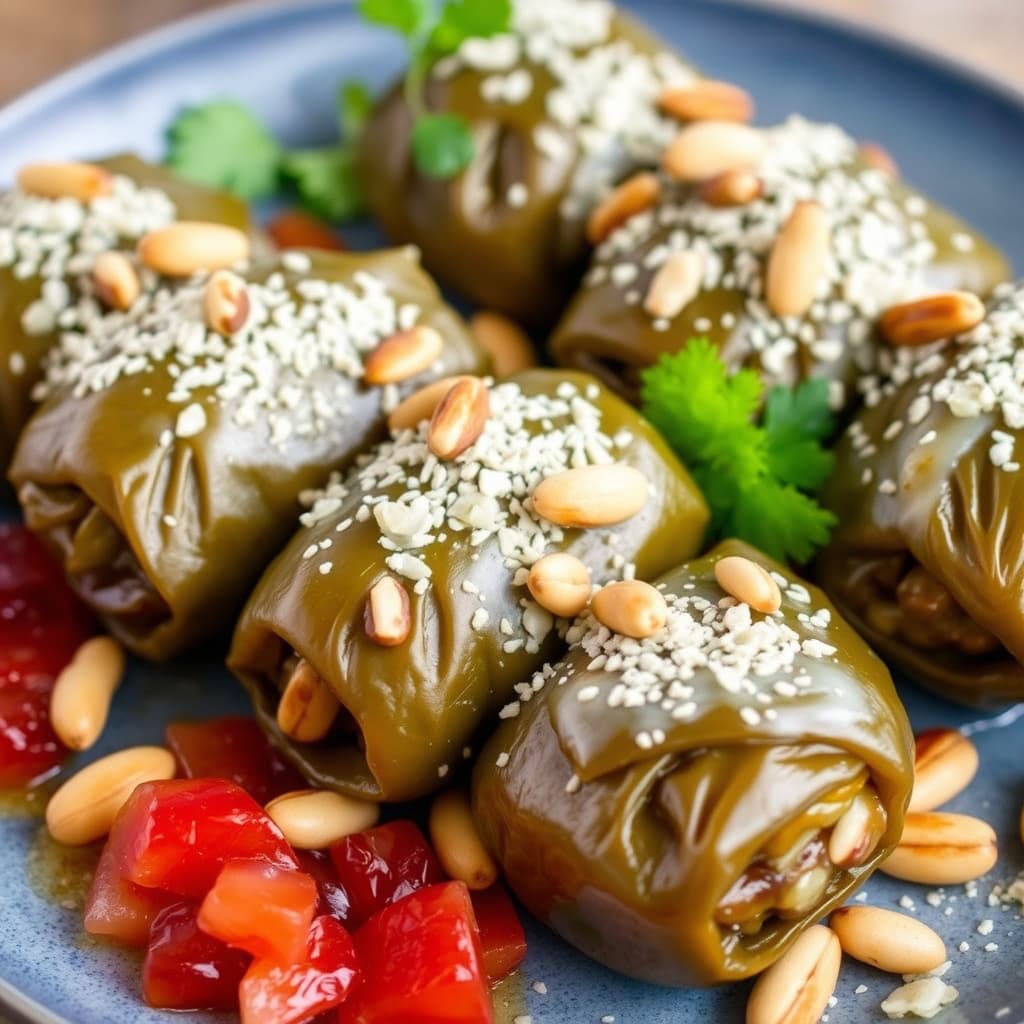 Napa Valley-fylte drueblader med seks-peppers SPAM®, fruktrelish og pinjekjerner