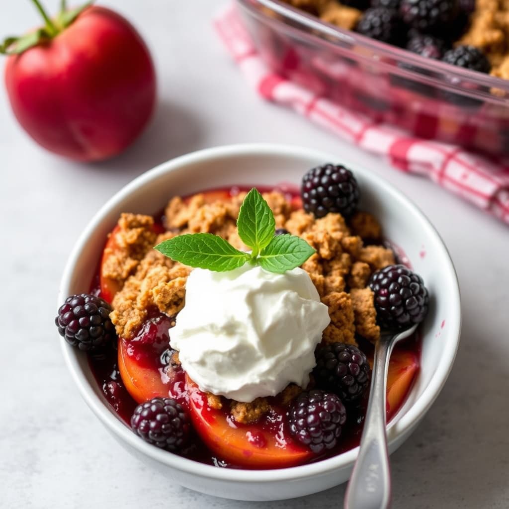 Nektarin- og bjørnebærgrøt med sprø topping