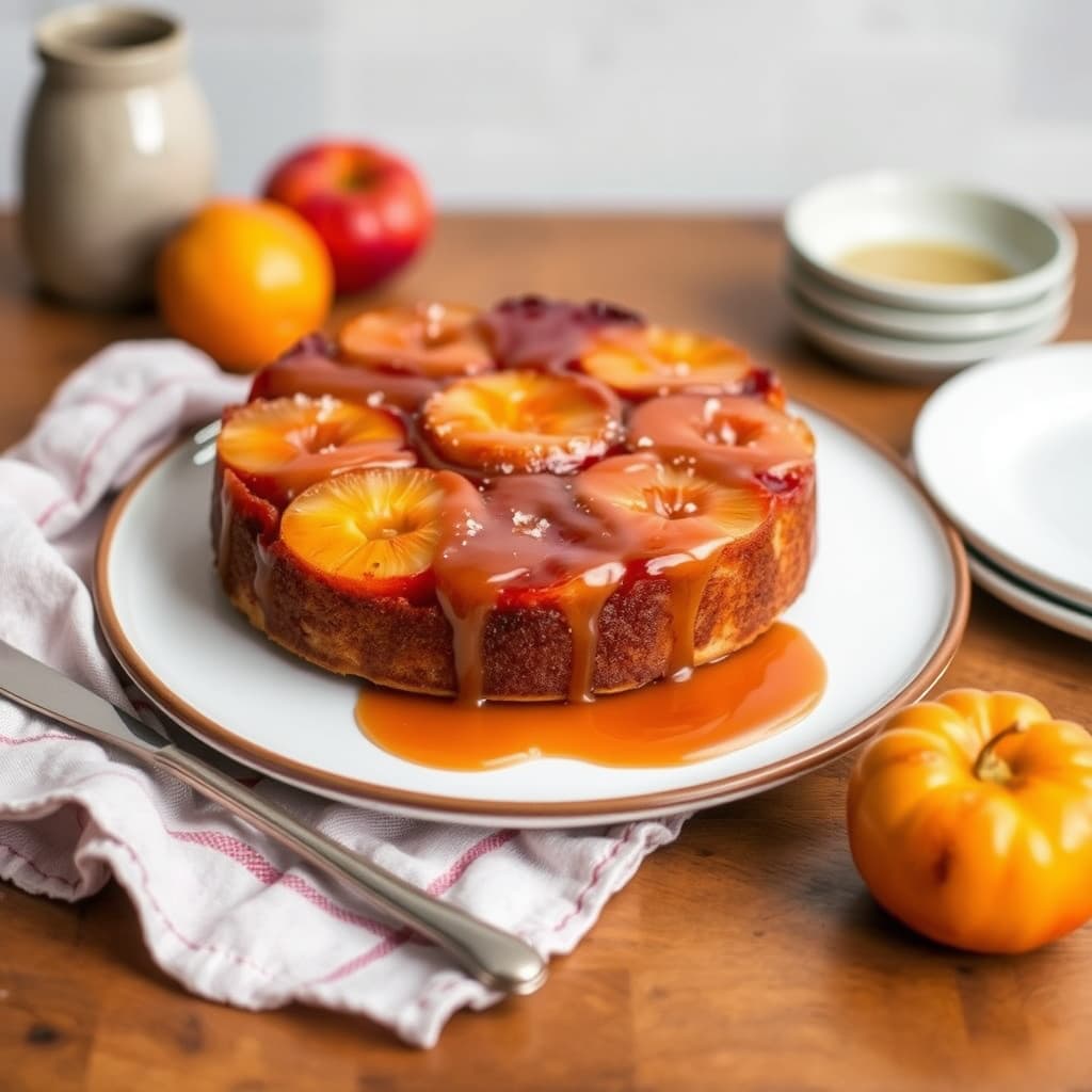 Nektarinkake med salt karamell oppnedkake